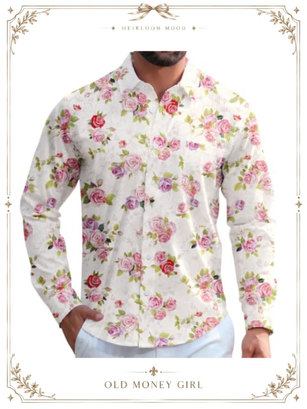 Mens Dress Shirt Long Sleeve Button Up Casual Regular Fit Floral